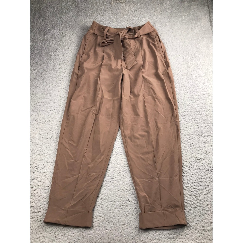 Athleta Cardiff Pant Women 12 (29x27) Brown High Rise Tie Waist Tapered Cuffed